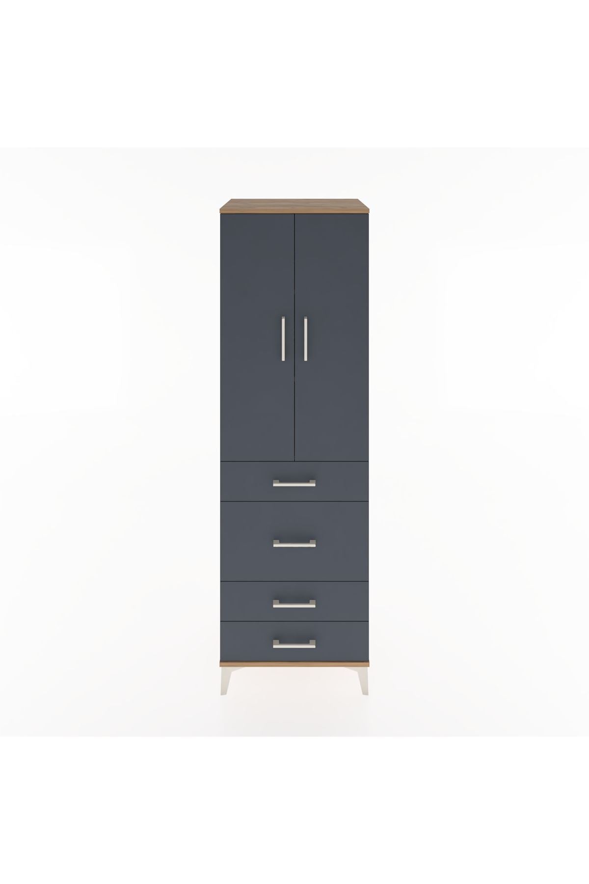 Hyperion Dolap 3 Raflı 4 Çekmeceli 2 Kapaklı 60x44x195 Çam-Antrasit