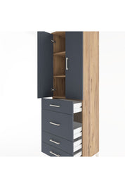 Hyperion Dolap 3 Raflı 4 Çekmeceli 2 Kapaklı 60x44x195 Çam-Antrasit