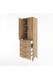 Hyperion Dolap 3 Raflı 4 Çekmeceli 2 Kapaklı 60x44x195 Çam-Çam