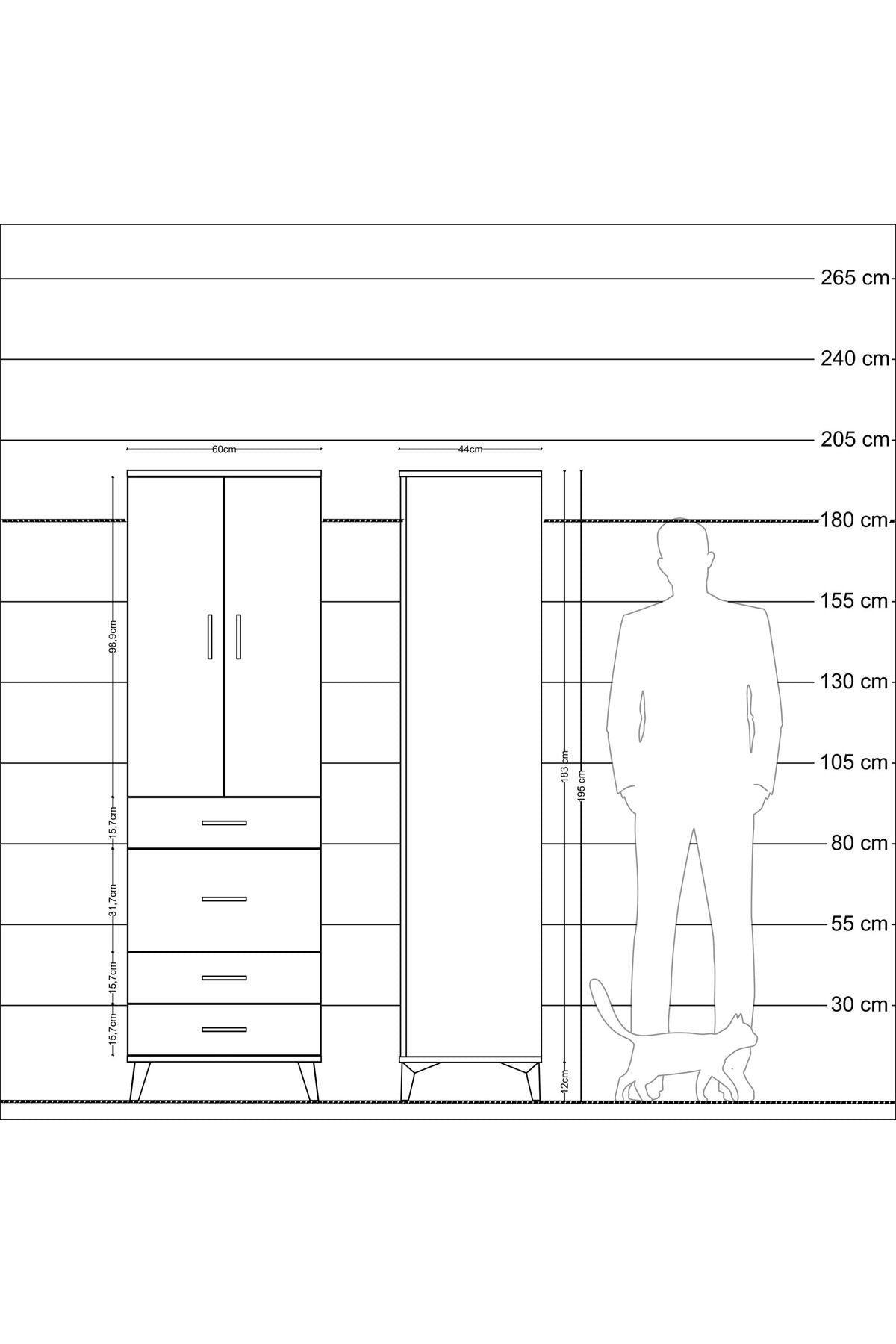 Hyperion Dolap 3 Raflı 4 Çekmeceli 2 Kapaklı 60x44x195 Çam-Çam