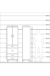 Hyperion Dolap 3 Raflı 4 Çekmeceli 2 Kapaklı 60x44x195 Çam-Çam