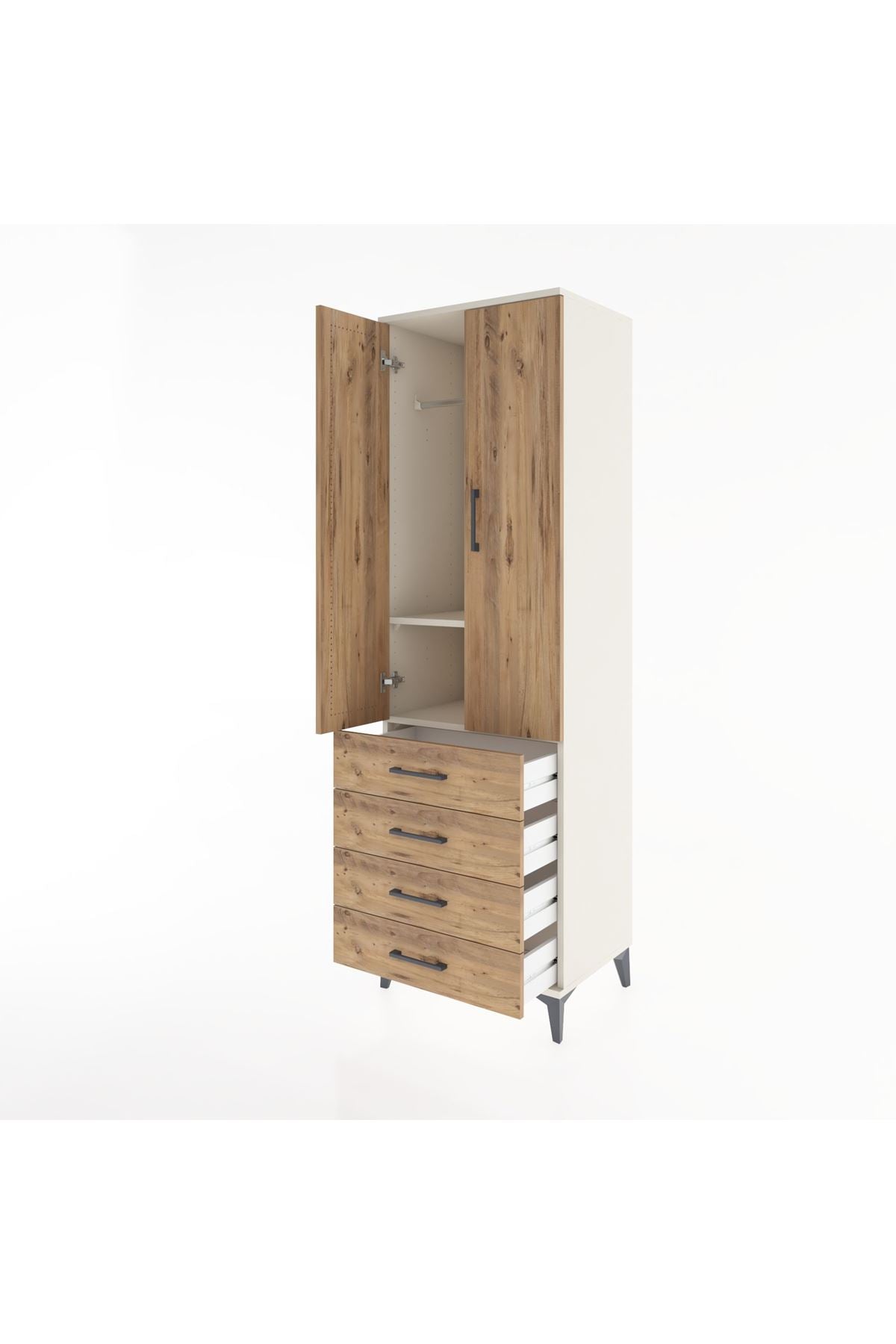 Hyperion Dolap 2 Raflı 4 Çekmeceli Tek Askılı 60x44x195 Aytaşı-Çam