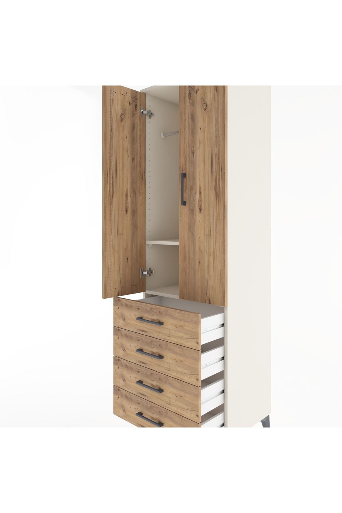 Hyperion Dolap 2 Raflı 4 Çekmeceli Tek Askılı 60x44x195 Aytaşı-Çam