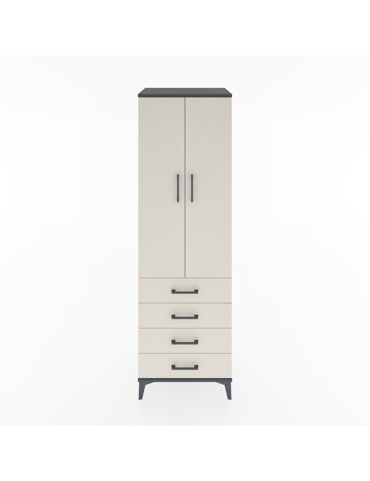 Hyperion Dolap 2 Raflı 4 Çekmeceli Tek Askılı 60x44x195 Antrasit-Aytaşı