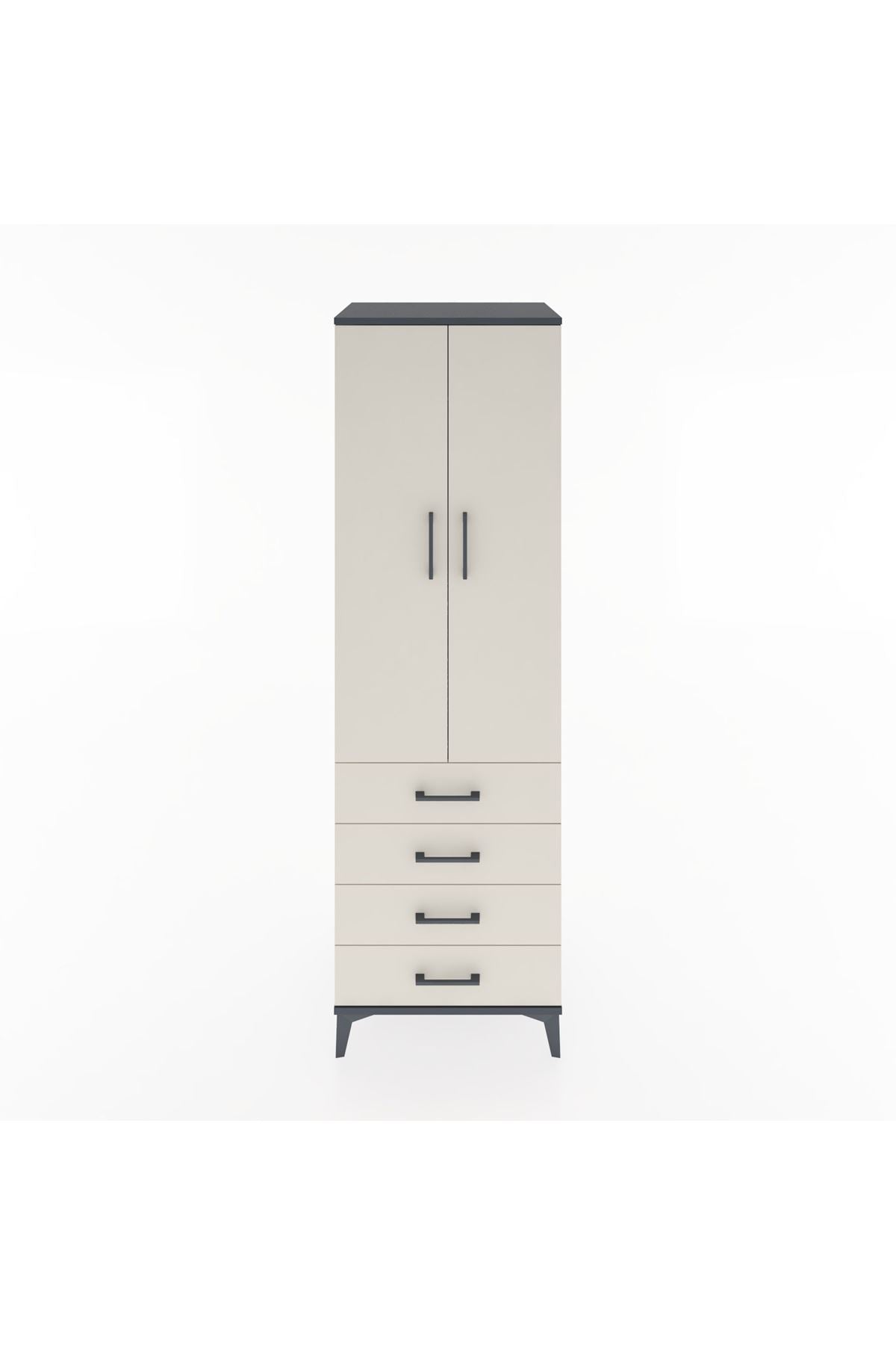 Hyperion Dolap 2 Raflı 4 Çekmeceli Tek Askılı 60x44x195 Antrasit-Aytaşı