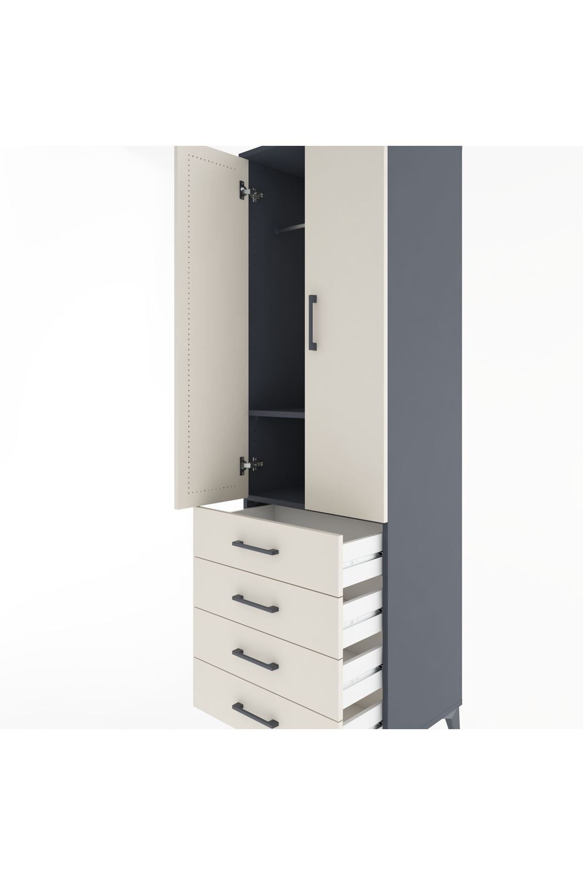 Hyperion Dolap 2 Raflı 4 Çekmeceli Tek Askılı 60x44x195 Antrasit-Aytaşı