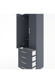 Hyperion Dolap 2 Raflı 4 Çekmeceli Tek Askılı 60x44x195 Antrasit-Antrasit