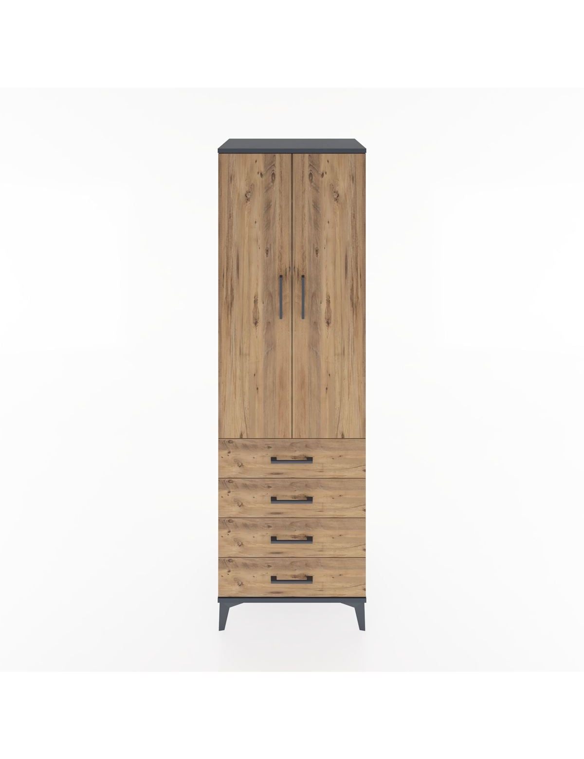 Hyperion Dolap 2 Raflı 4 Çekmeceli Tek Askılı 60x44x195 Antrasit-Çam