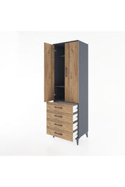 Hyperion Dolap 2 Raflı 4 Çekmeceli Tek Askılı 60x44x195 Antrasit-Çam
