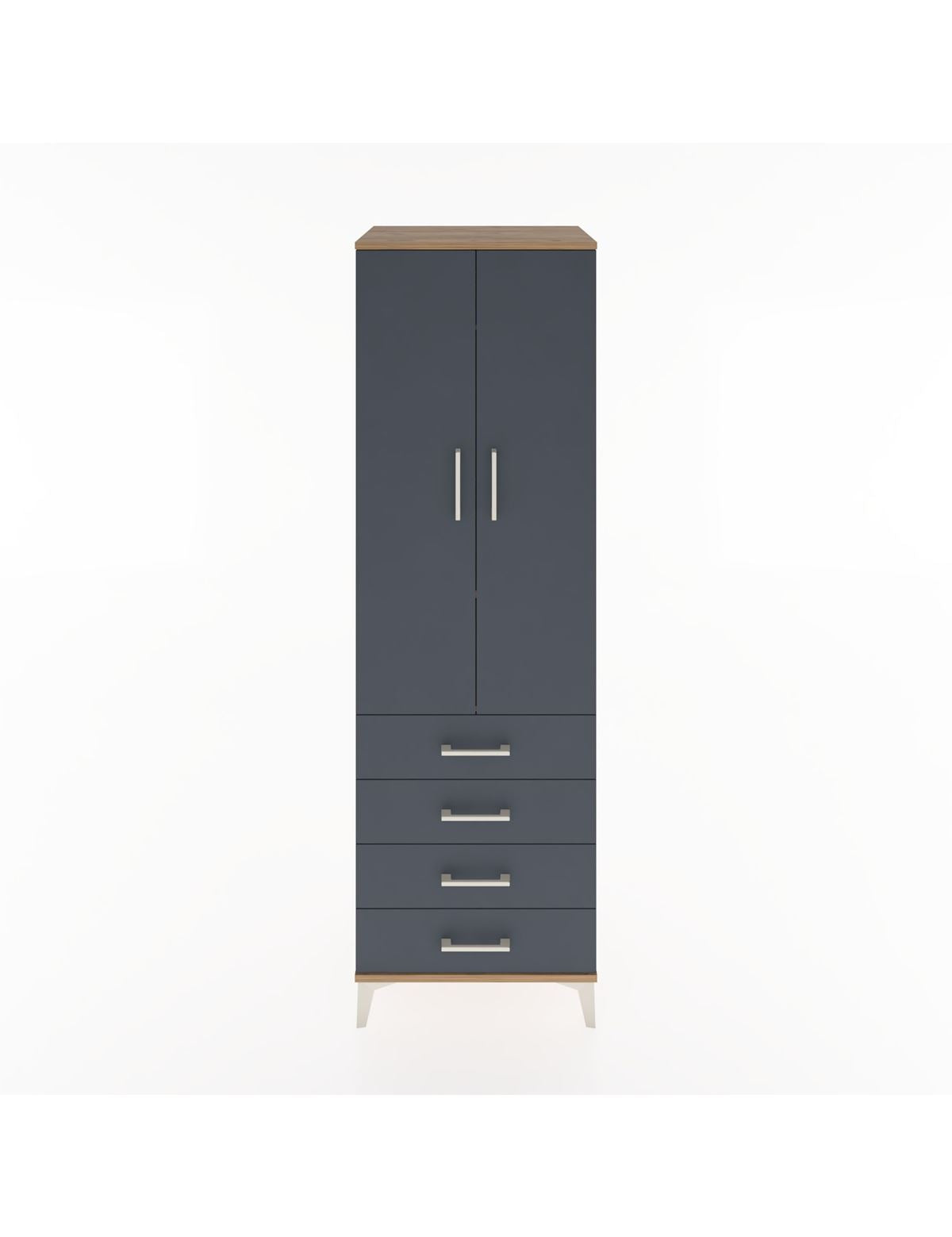 Hyperion Dolap 2 Raflı 4 Çekmeceli Tek Askılı 60x44x195 Çam-Antrasit