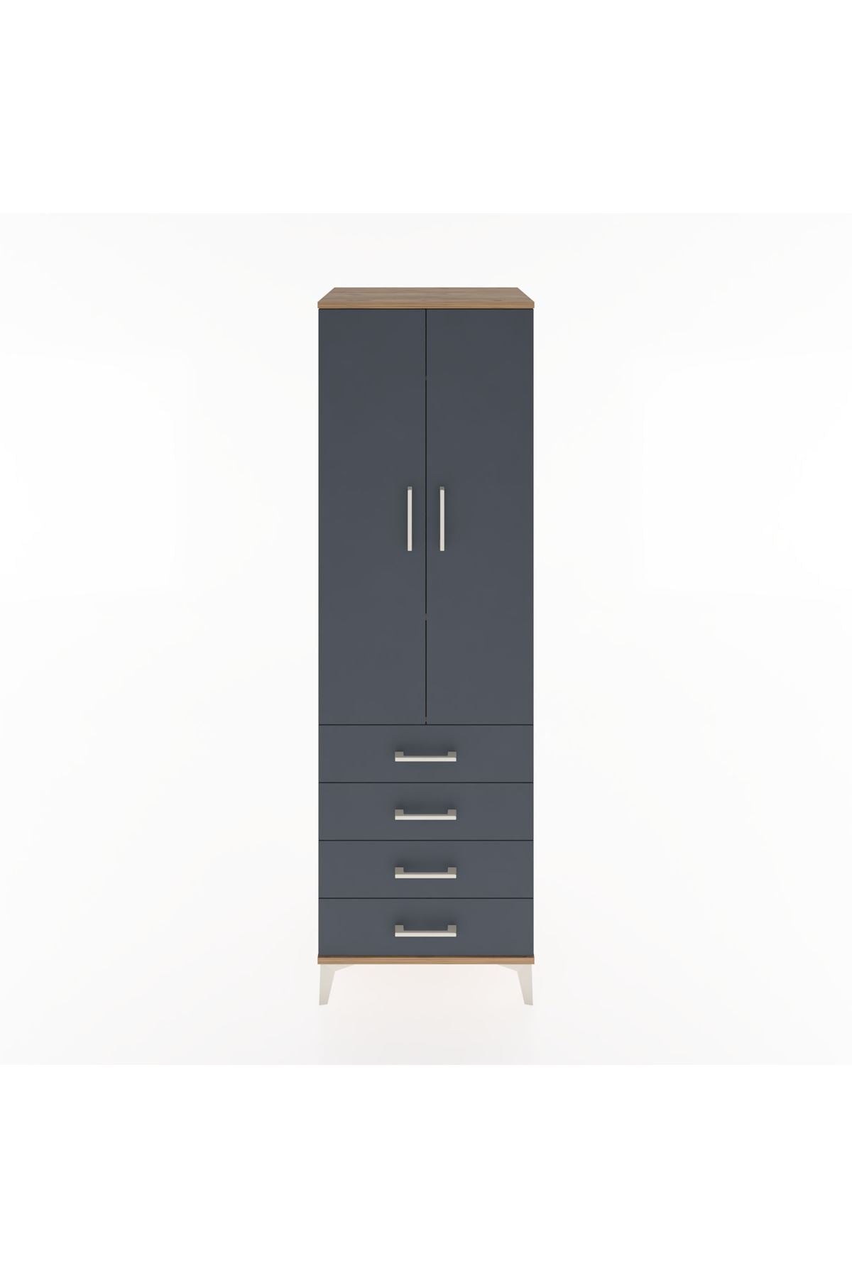 Hyperion Dolap 2 Raflı 4 Çekmeceli Tek Askılı 60x44x195 Çam-Antrasit