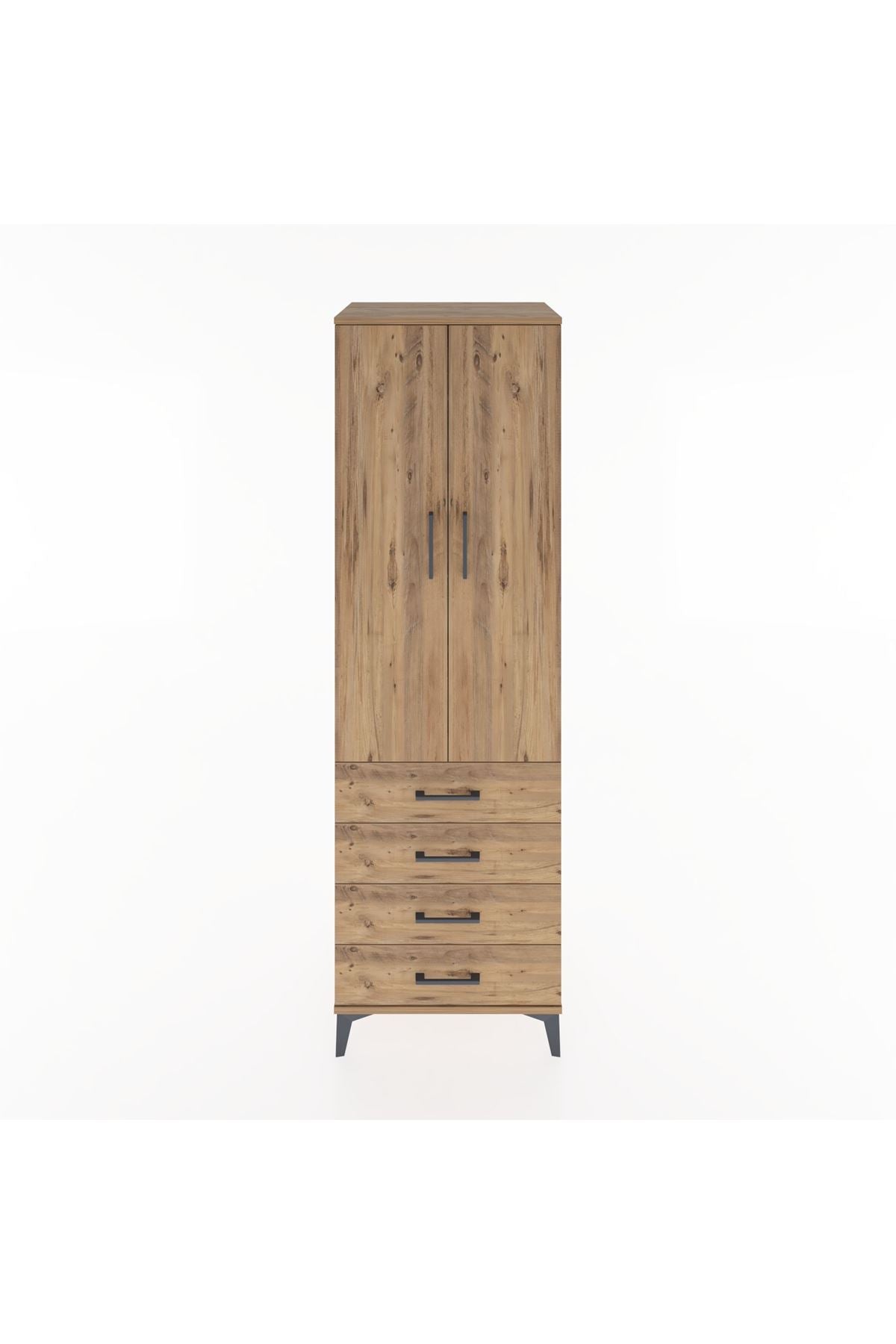 Hyperion Dolap 2 Raflı 4 Çekmeceli Tek Askılı 60x44x195 Çam-Çam