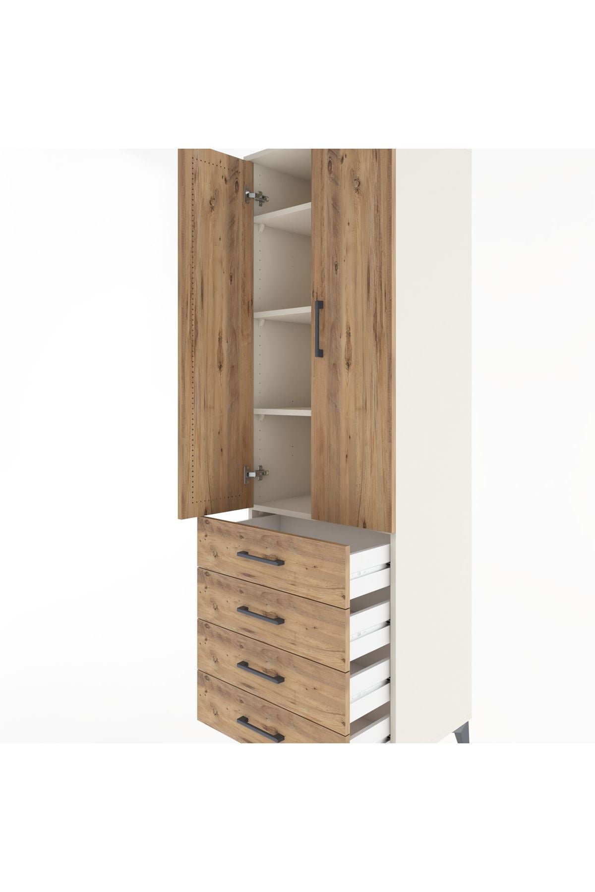 Hyperion Dolap 4 Raflı 4 Çekmeceli 2 Kapaklı 60x44x195 Aytaşı-Çam