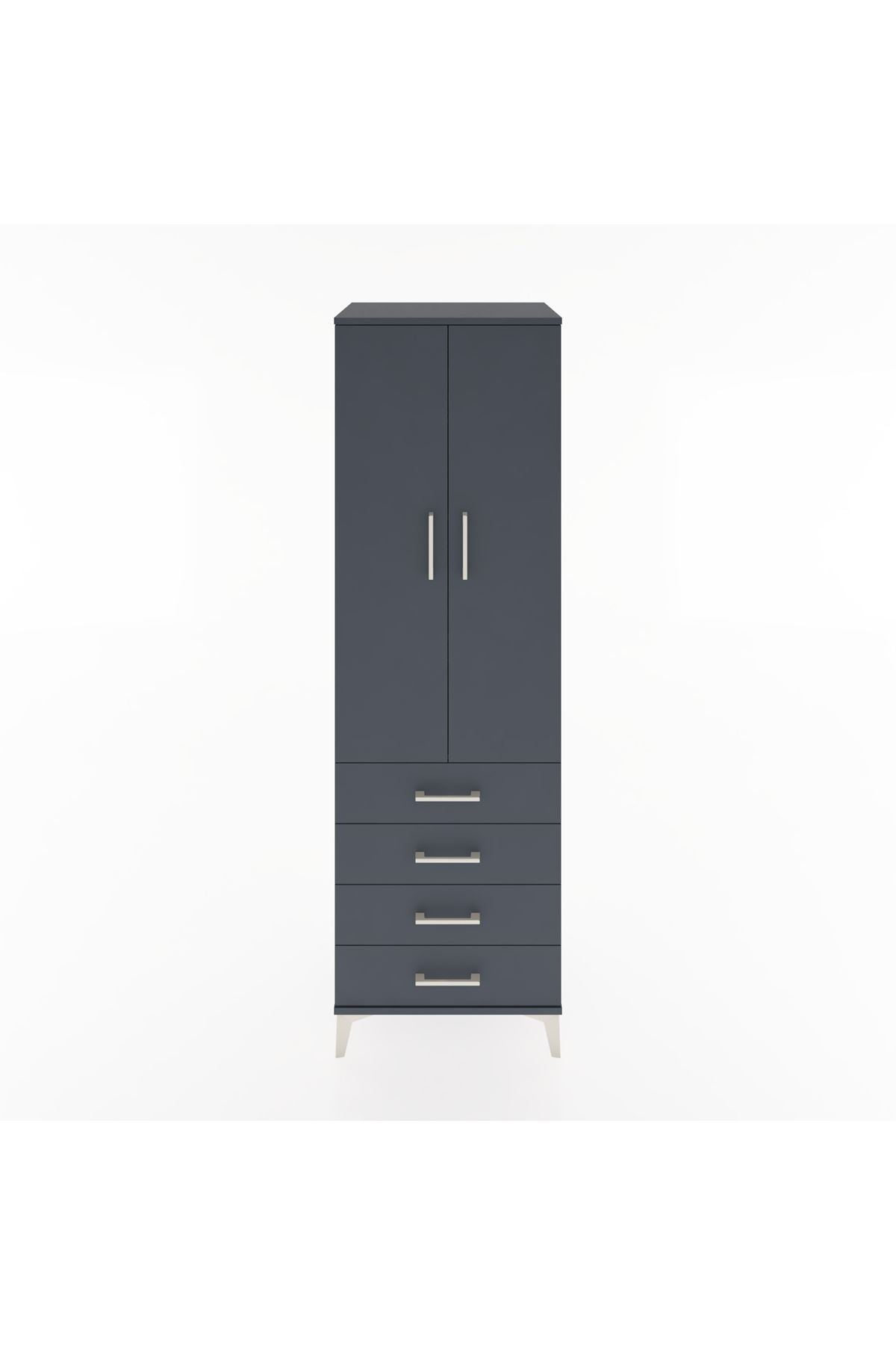 Hyperion Dolap 4 Raflı 4 Çekmeceli 2 Kapaklı 60x44x195 Antrasit-Antrasit