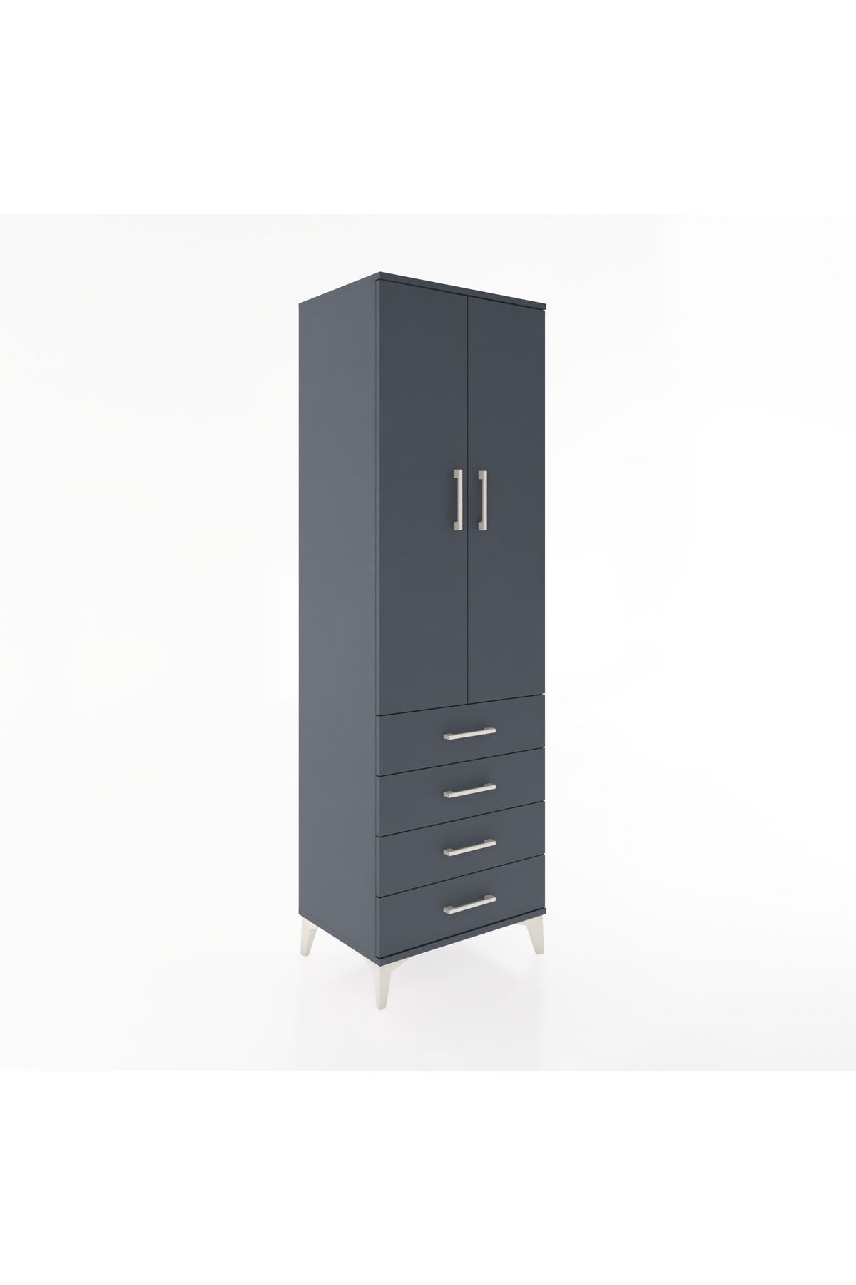 Hyperion Dolap 4 Raflı 4 Çekmeceli 2 Kapaklı 60x44x195 Antrasit-Antrasit