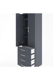 Hyperion Dolap 4 Raflı 4 Çekmeceli 2 Kapaklı 60x44x195 Antrasit-Antrasit