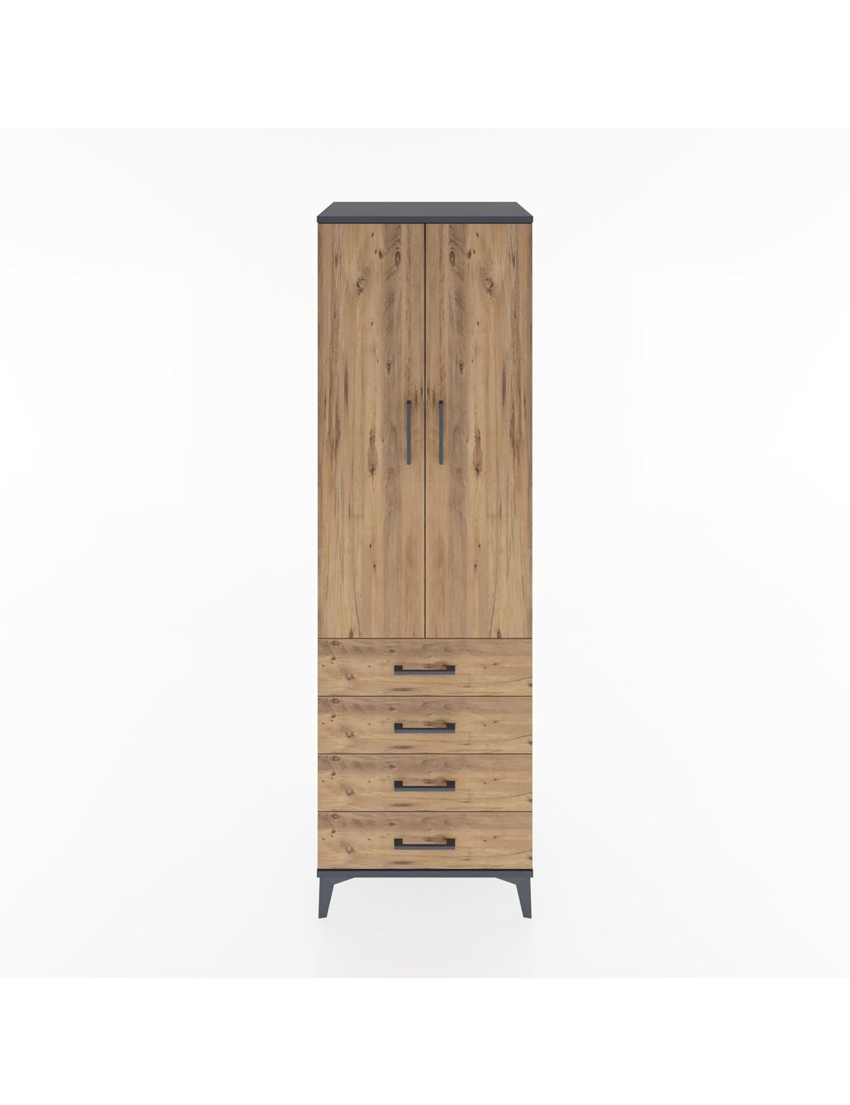 Hyperion Dolap 4 Raflı 4 Çekmeceli 2 Kapaklı 60x44x195 Antrasit-Çam