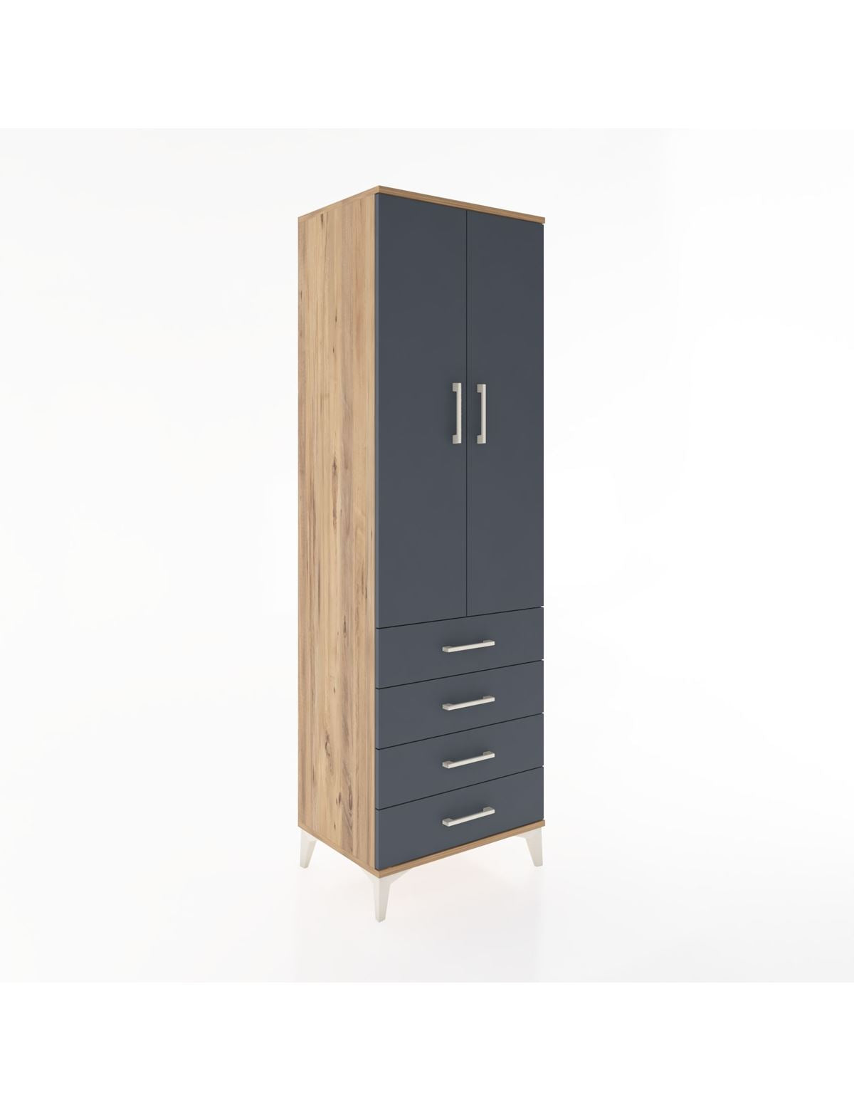 Hyperion Dolap 4 Raflı 4 Çekmeceli 2 Kapaklı 60x44x195 Çam-Antrasit