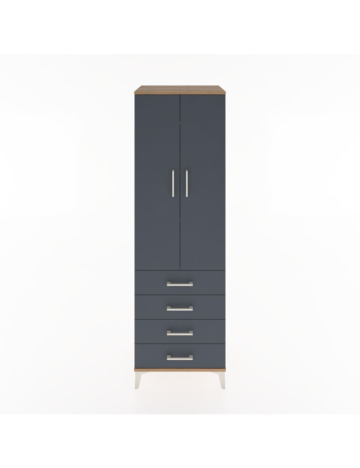 Hyperion Dolap 4 Raflı 4 Çekmeceli 2 Kapaklı 60x44x195 Çam-Antrasit