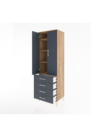 Hyperion Dolap 4 Raflı 4 Çekmeceli 2 Kapaklı 60x44x195 Çam-Antrasit