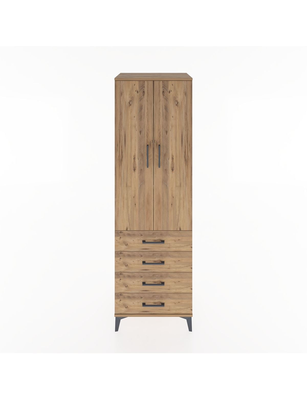 Hyperion Dolap 4 Raflı 4 Çekmeceli 2 Kapaklı 60x44x195 Çam-Çam