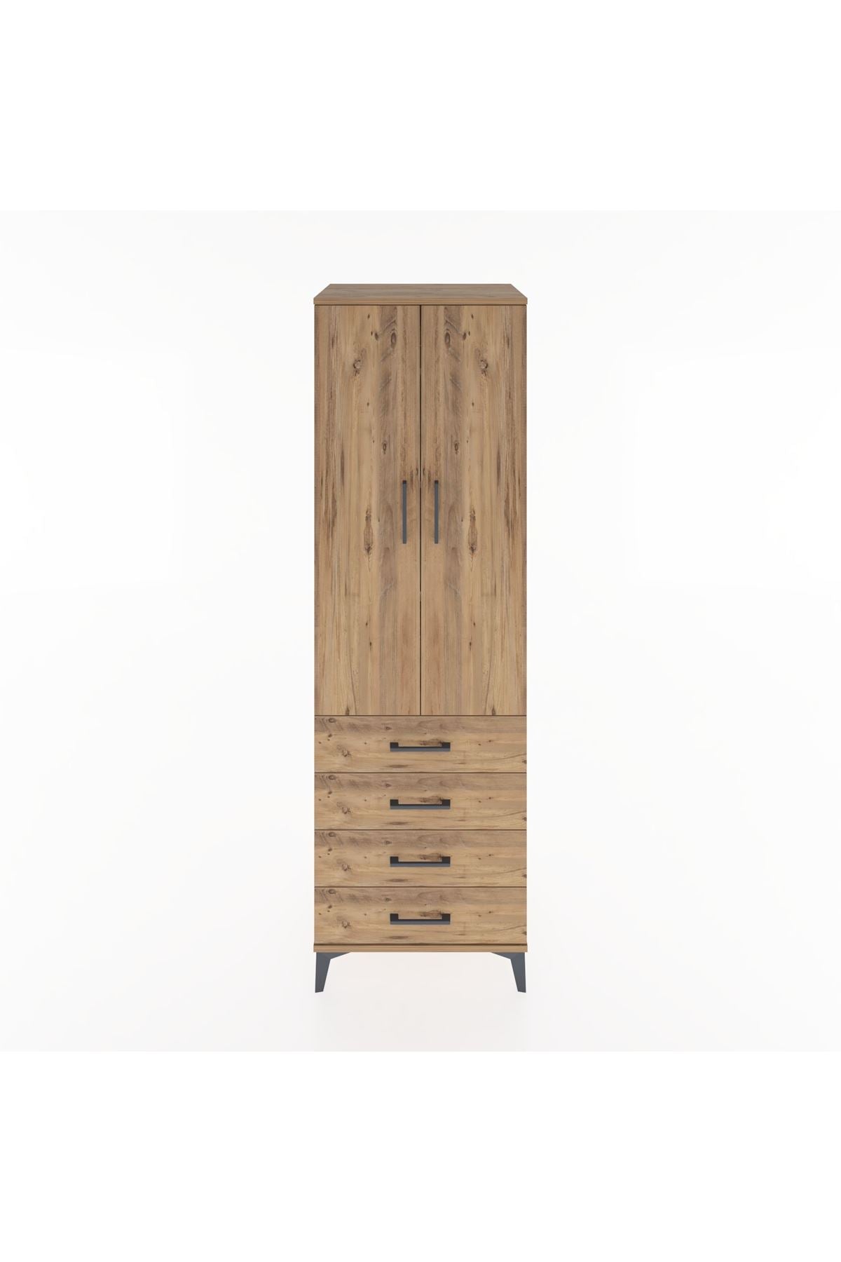 Hyperion Dolap 4 Raflı 4 Çekmeceli 2 Kapaklı 60x44x195 Çam-Çam