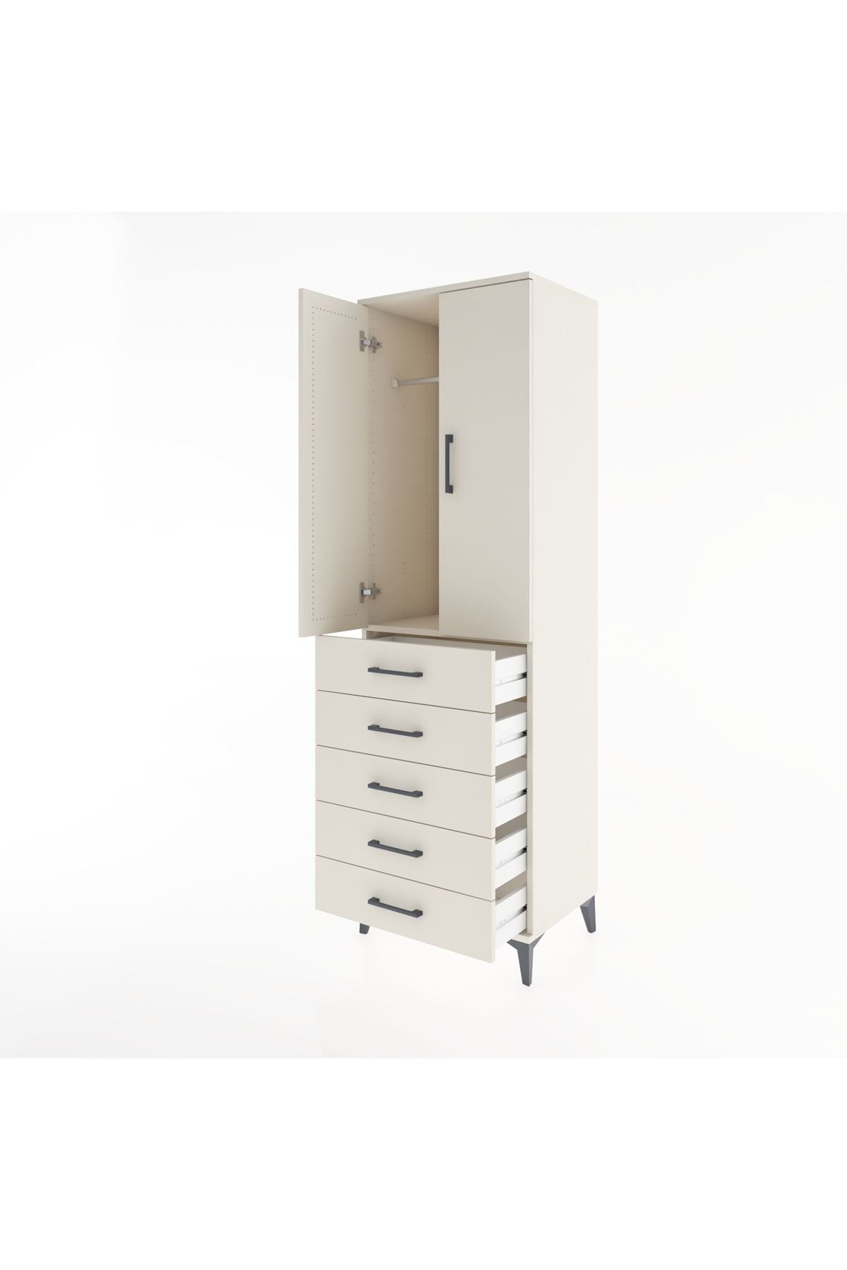 Hyperion Dolap Tek Raflı 5 Çekmeceli Tek Askılı 60x44x195 Aytaşı-Aytaşı