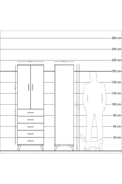 Hyperion Dolap Tek Raflı 5 Çekmeceli Tek Askılı 60x44x195 Aytaşı-Aytaşı