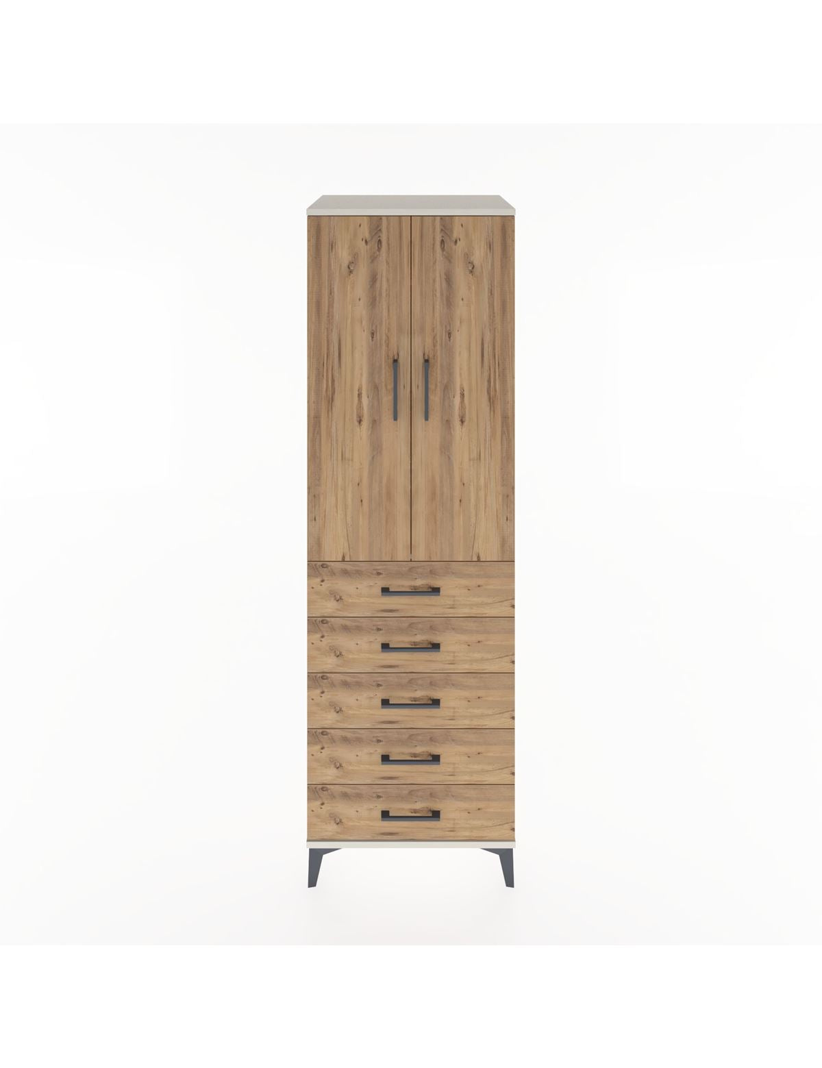 Hyperion Dolap Tek Raflı 5 Çekmeceli Tek Askılı 60x44x195 Aytaşı-Çam