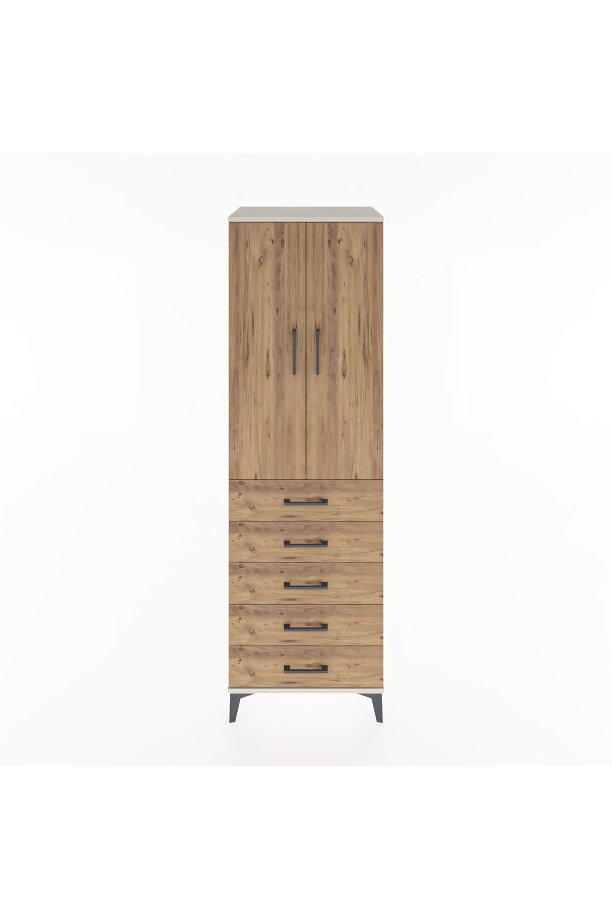 Hyperion Dolap Tek Raflı 5 Çekmeceli Tek Askılı 60x44x195 Aytaşı-Çam