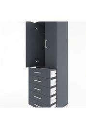 Hyperion Dolap Tek Raflı 5 Çekmeceli Tek Askılı 60x44x195 Antrasit-Antrasit