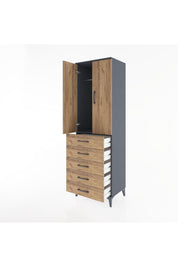 Hyperion Dolap Tek Raflı 5 Çekmeceli Tek Askılı 60x44x195 Antrasit-Çam