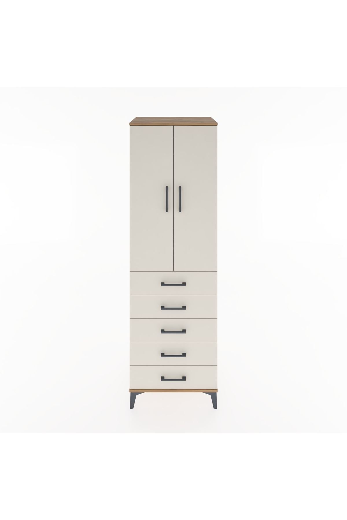 Hyperion Dolap Tek Raflı 5 Çekmeceli Tek Askılı 60x44x195 Çam-Aytaşı