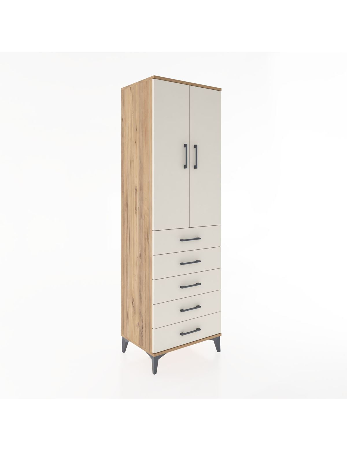 Hyperion Dolap Tek Raflı 5 Çekmeceli Tek Askılı 60x44x195 Çam-Aytaşı