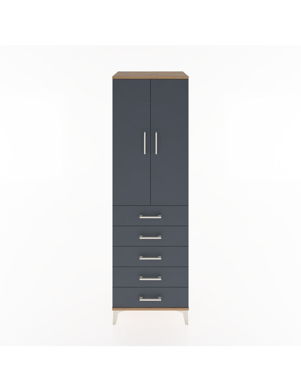 Hyperion Dolap Tek Raflı 5 Çekmeceli Tek Askılı 60x44x195 Çam-Antrasit