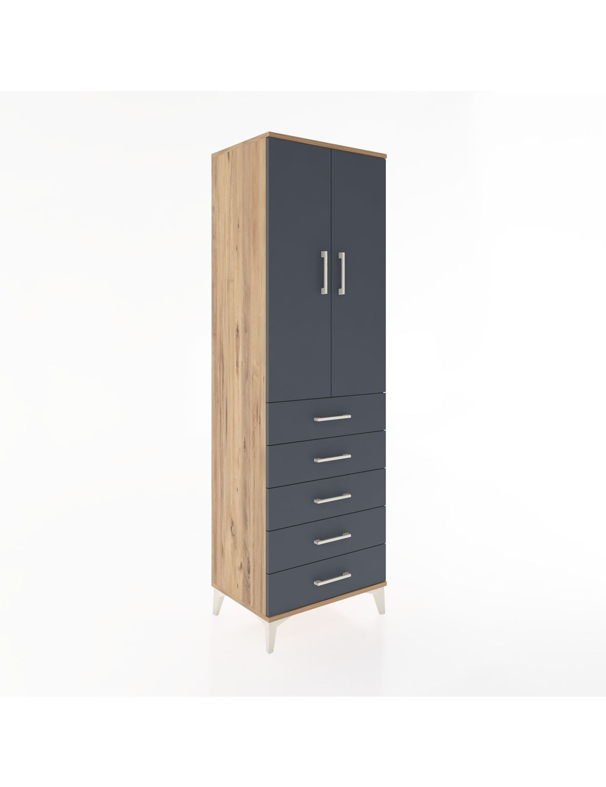 Hyperion Dolap Tek Raflı 5 Çekmeceli Tek Askılı 60x44x195 Çam-Antrasit