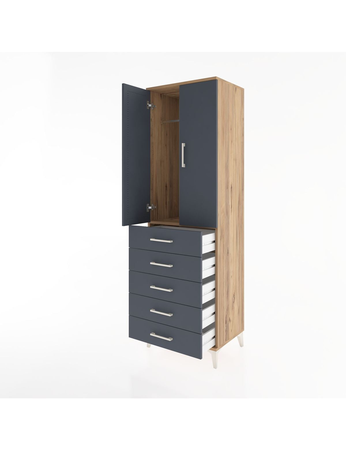 Hyperion Dolap Tek Raflı 5 Çekmeceli Tek Askılı 60x44x195 - S59M068V8B