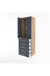 Hyperion Dolap Tek Raflı 5 Çekmeceli Tek Askılı 60x44x195 Çam-Antrasit