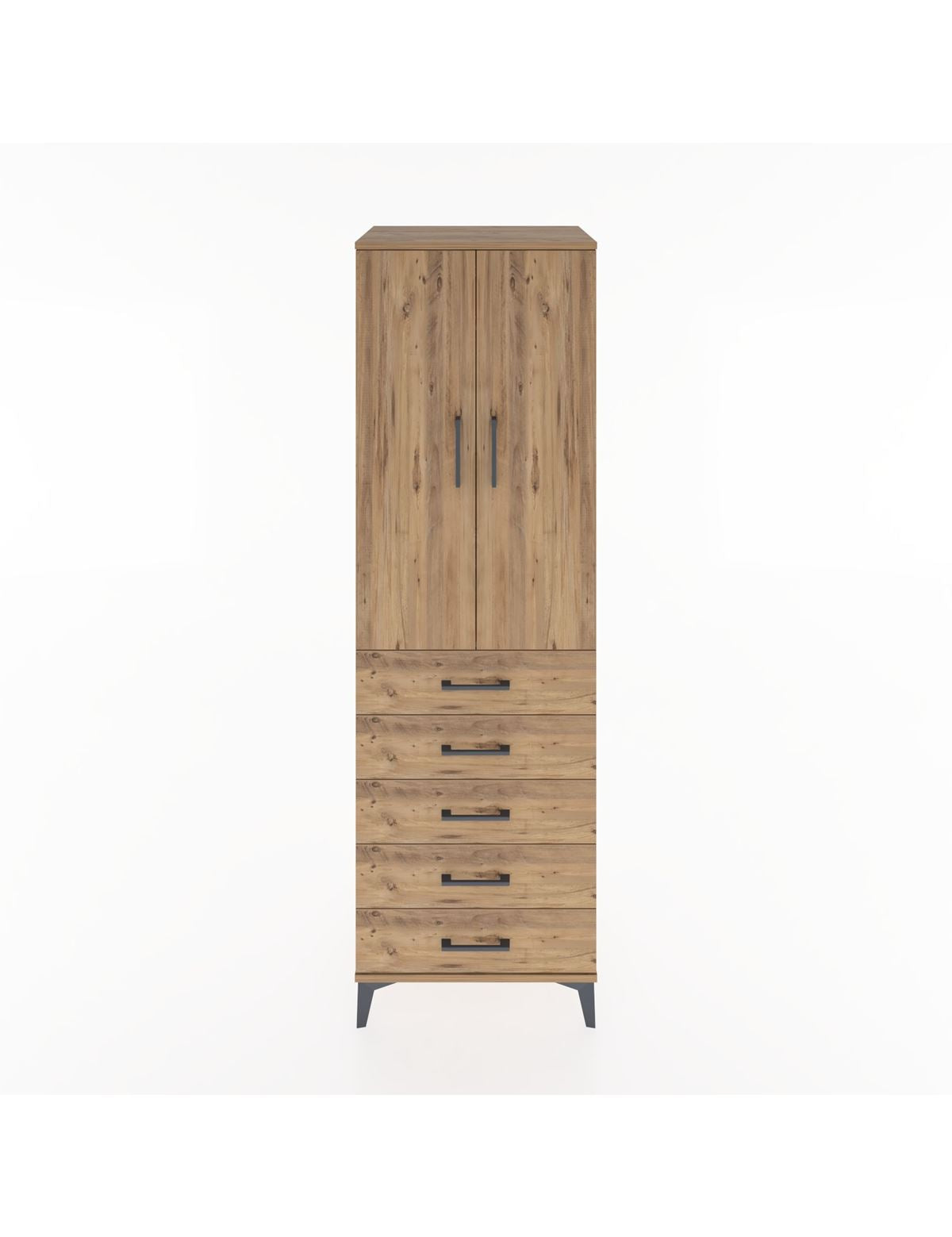 Hyperion Dolap Tek Raflı 5 Çekmeceli Tek Askılı 60x44x195 Çam-Çam