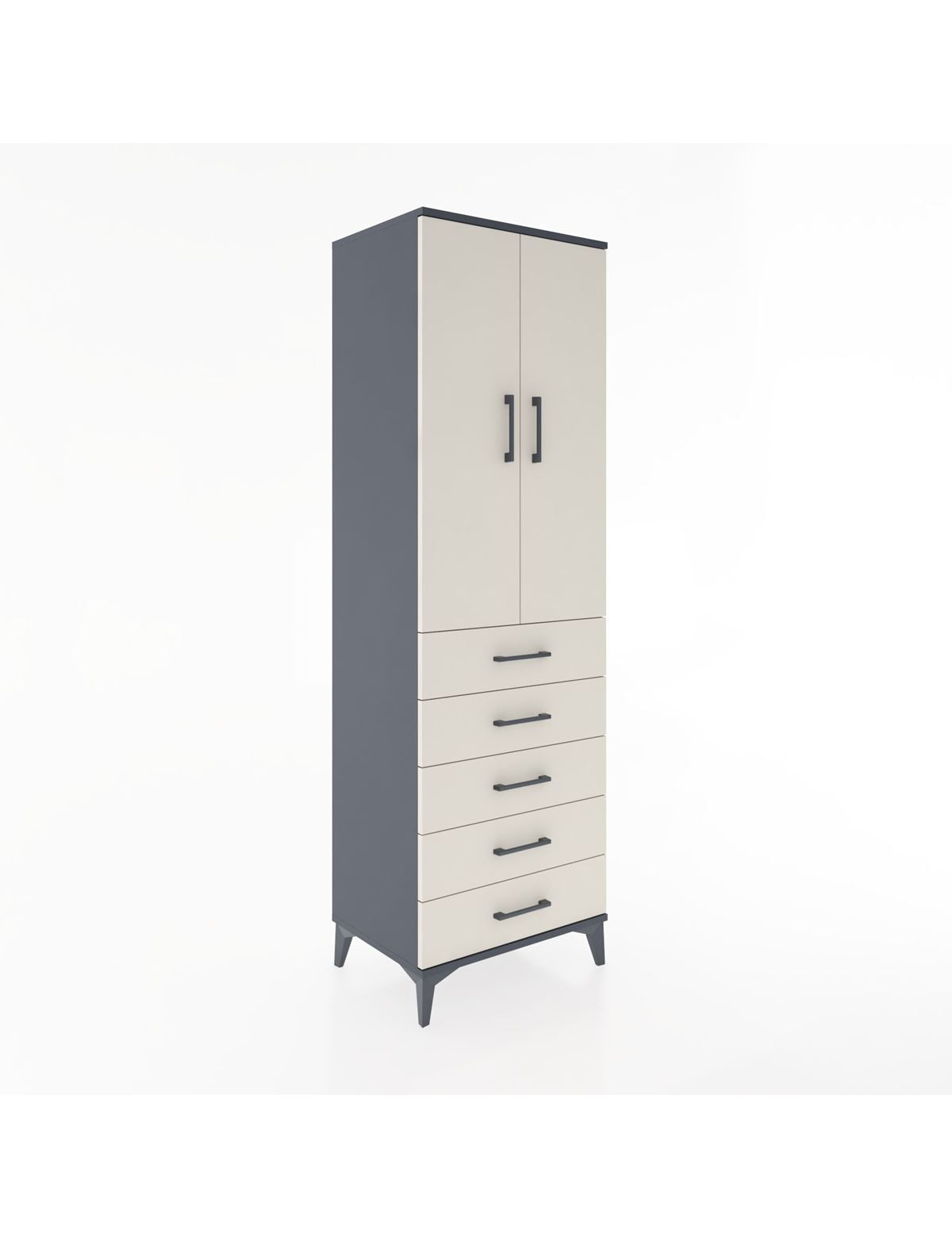 Hyperion Dolap 3 Raflı 5 Çekmeceli 2 Kapaklı 60x44x195 Antrasit-Aytaşı