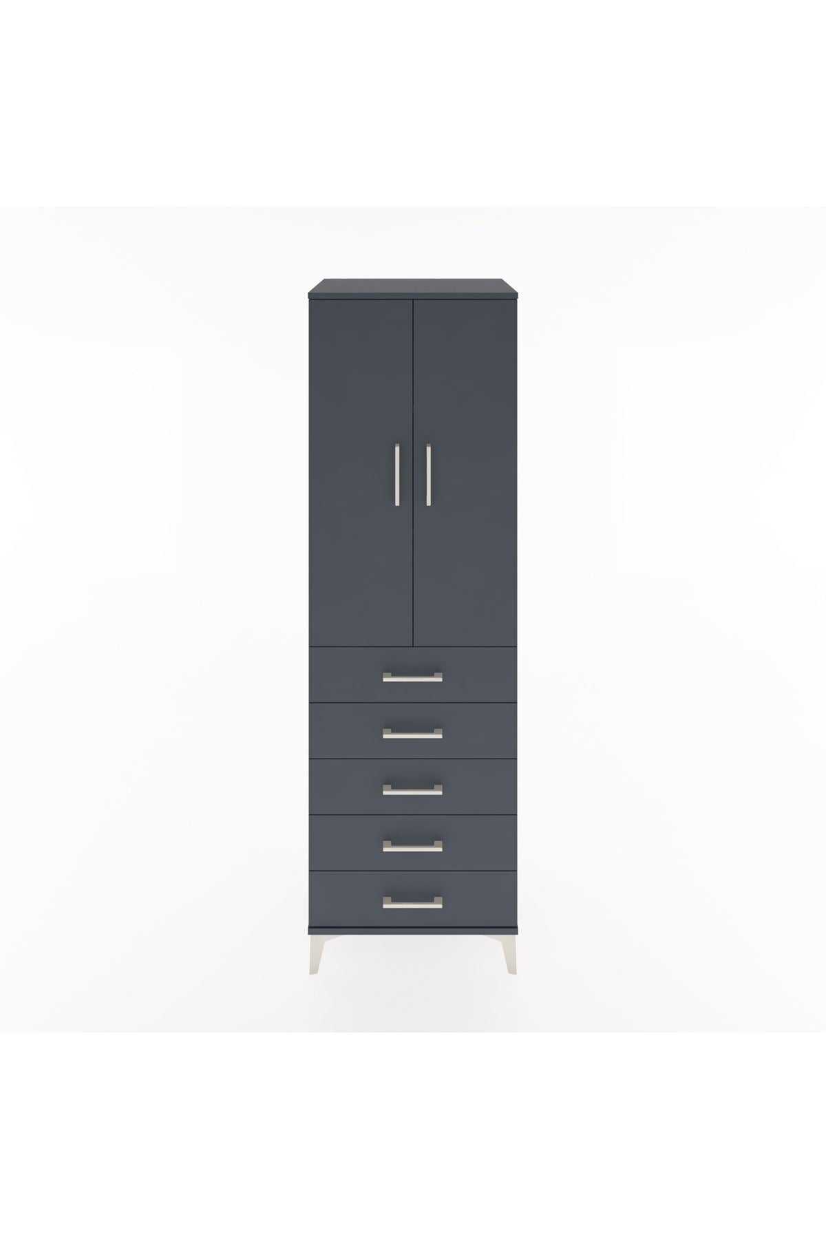 Hyperion Dolap 3 Raflı 5 Çekmeceli 2 Kapaklı 60x44x195 Antrasit-Antrasit