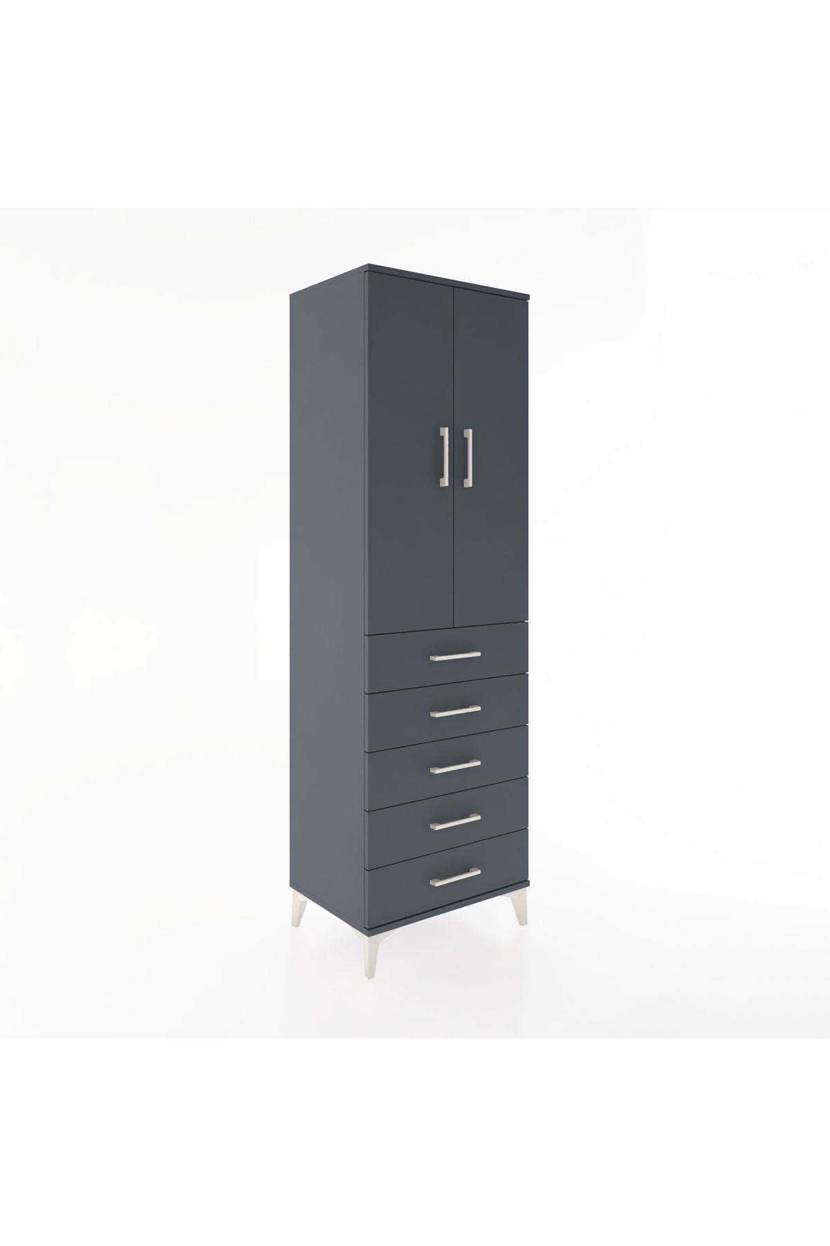 Hyperion Dolap 3 Raflı 5 Çekmeceli 2 Kapaklı 60x44x195 Antrasit-Antrasit