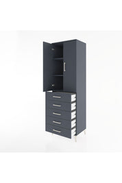 Hyperion Dolap 3 Raflı 5 Çekmeceli 2 Kapaklı 60x44x195 Antrasit-Antrasit