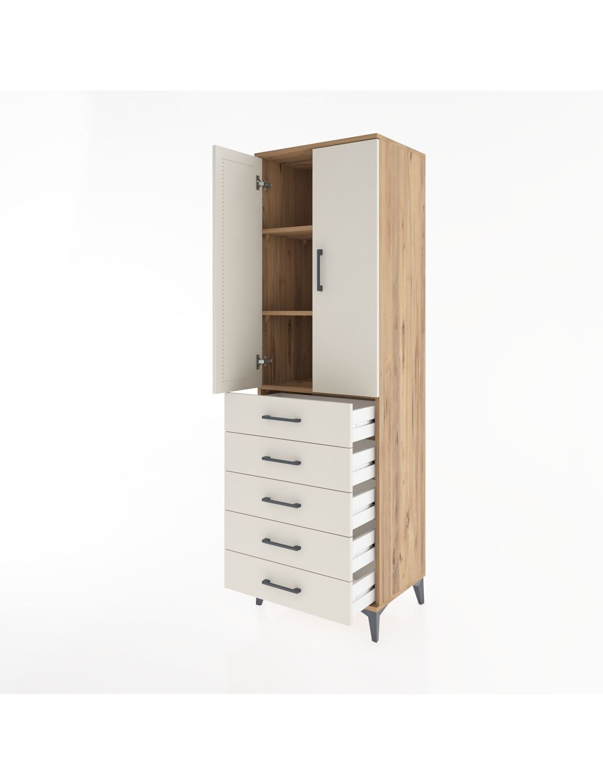 Hyperion Dolap 3 Raflı 5 Çekmeceli 2 Kapaklı 60x44x195 - S59M069V7B