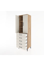Hyperion Dolap 3 Raflı 5 Çekmeceli 2 Kapaklı 60x44x195 Çam-Aytaşı