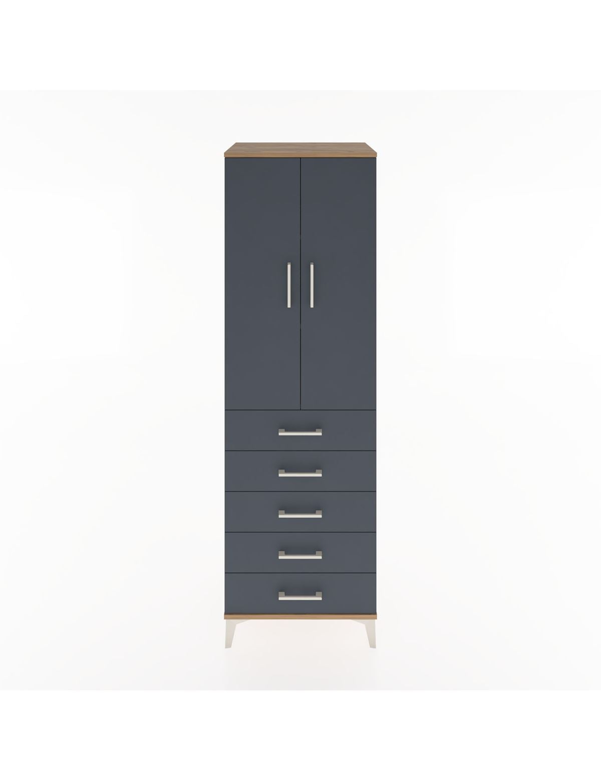 Hyperion Dolap 3 Raflı 5 Çekmeceli 2 Kapaklı 60x44x195 Çam-Antrasit