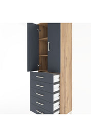 Hyperion Dolap 3 Raflı 5 Çekmeceli 2 Kapaklı 60x44x195 Çam-Antrasit