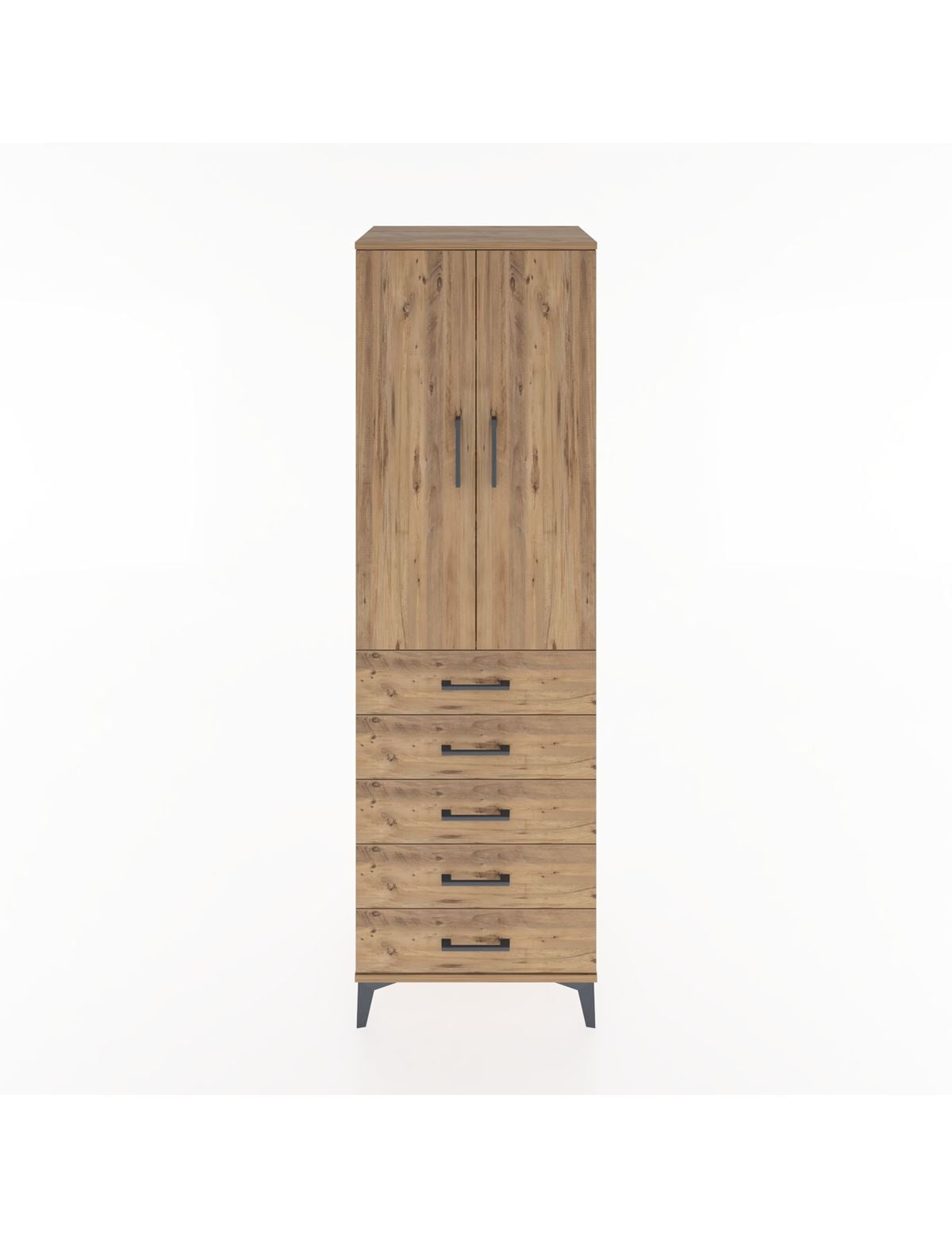 Hyperion Dolap 3 Raflı 5 Çekmeceli 2 Kapaklı 60x44x195 Çam-Çam