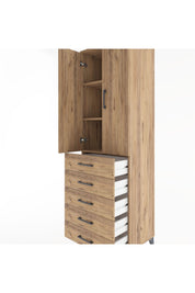 Hyperion Dolap 3 Raflı 5 Çekmeceli 2 Kapaklı 60x44x195 Çam-Çam