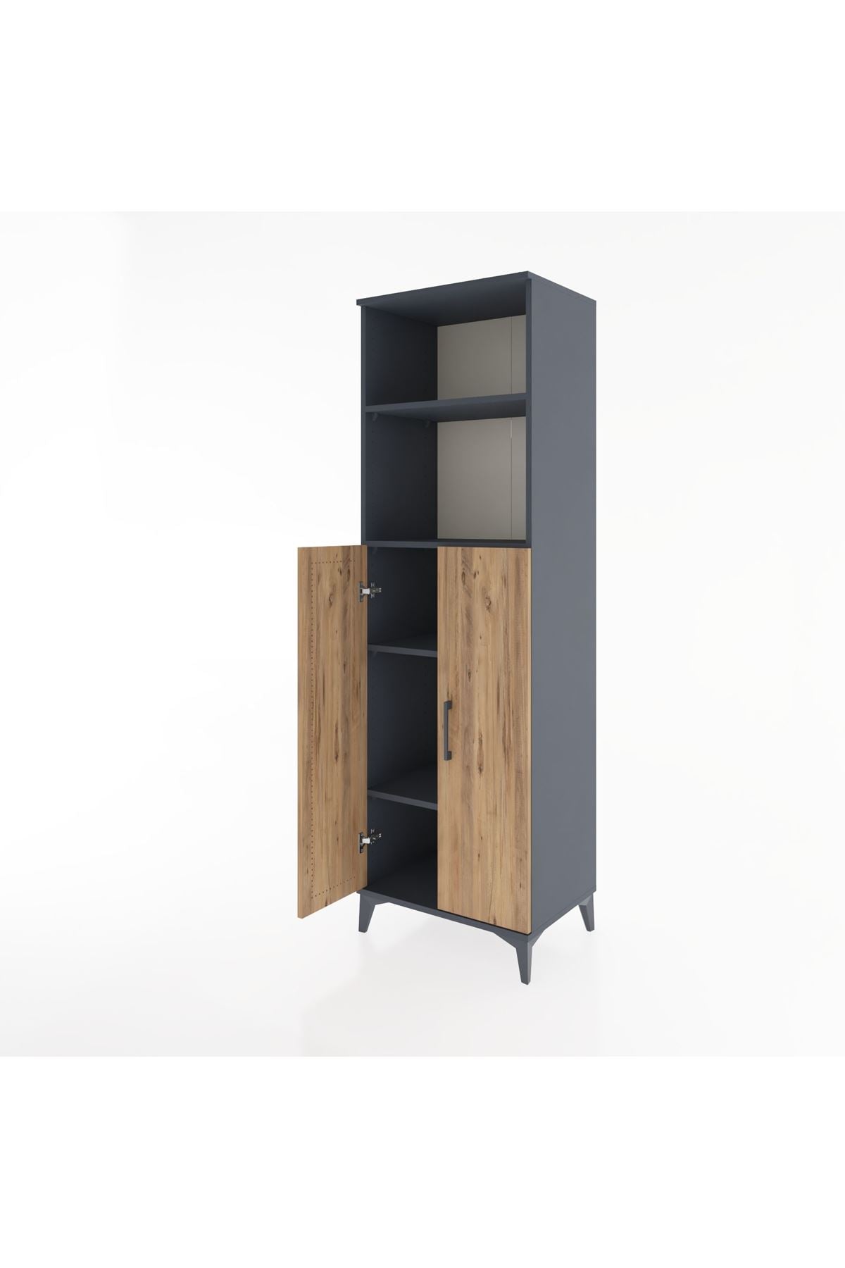 Hyperion Dolap 4 Raflı 2 Kapaklı 60x44x195 Antrasit-Çam